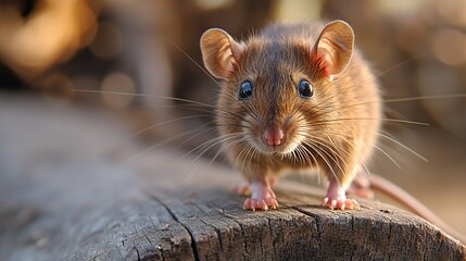 Disturbing Pest Infestation Alert: Rat Damage Close-up on Wooden Surface Background with Copy Space