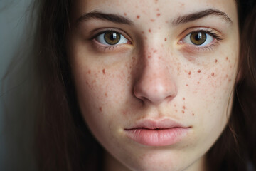Fototapeta premium Close up portrait concept of a skin problem face imperfections pigmentation generative AI