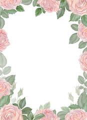 Vertical Watercolor Rose Frame with Space for Text