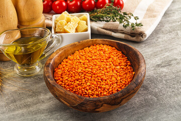 Raw red lentil for cooking