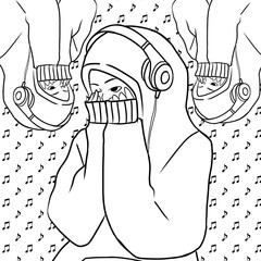 hand drawn illustration of a person with headphones