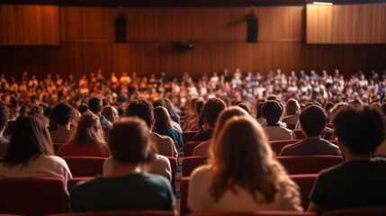 Naklejka premium Audience seated in a theater watching a stage performance.