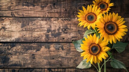 Obraz premium Happy Saturday - Be Kind to Yourself Today. Sunflowers on Rustic Wooden Table Background