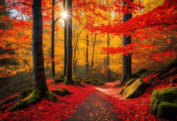 vibrant fall foliage display striking colors arrangements autumn nature, leaves, trees, season, landscape, scenery, park, orange, red, yellow, green