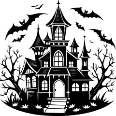 Halloween haunted house silhouette vector 