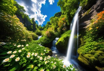 vibrant landscape featuring lush colorful striking natural phenomena under bright sky, rainbow, lgbtq, lgbt, pride, love, equality, nature, flora, greenery