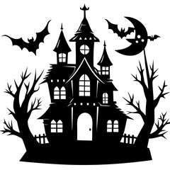 Halloween haunted house silhouette vector 