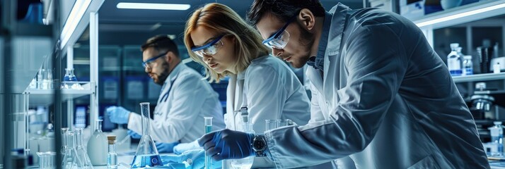 Scientists working in a modern laboratory, conducting research using advanced equipment and technology. Focused on scientific discoveries.