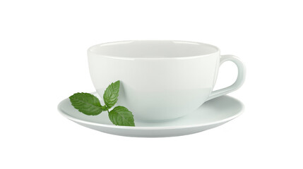 Fototapeta premium White Tea Cup with Saucer and Mint Leaf