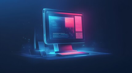 Illustration of a secure online exam platform for a virtual university, clean interface design, glowing screen in a dark setting, mood of academic integrity and security, detailed and user-friendly