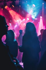 Obraz premium Vibrant Party Atmosphere with Colorful Lights and Blurred Crowd in Nightclub
