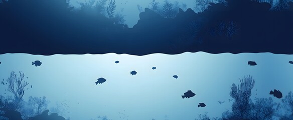 Obraz premium seamless ocean floor with silhouettes of small fish swimming ,underwater background