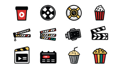 Doodle icons of movie theater items.