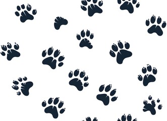 Obraz premium Seamless pattern of black dog paw prints on a white background