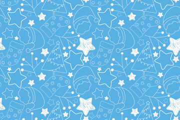 seamless pattern with christmas tree. set of christmas trees, stars and snowflakes.	