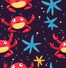 seamless pattern of cartoon crabs