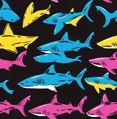 Fototapeta premium seamless pattern of neon-colored sharks