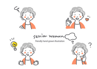シニア女性の表情セット　シンプルでお洒落な人物イラスト　