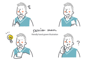 シニア男性の表情セット　シンプルでお洒落な人物イラスト　