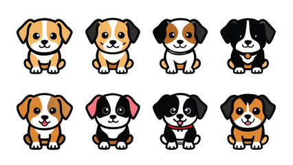 Cute cartoon puppy dogs in various poses and colors.
