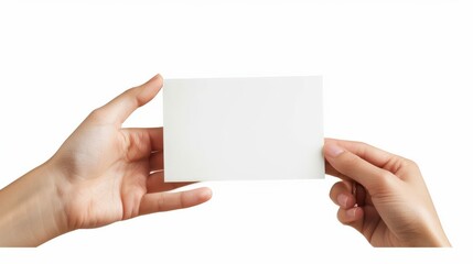 Obraz premium Holding Blank Paper. Close Up of Woman's Hand Holding Blank Paper on White Background