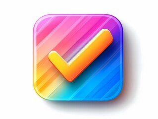 A vibrant, 3D checkmark icon set against a gradient background featuring bright, eye-catching colors, symbolizing approval or completion.