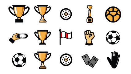 Doodle style seamless pattern featuring various soccer-related elements like soccer balls, trophies, flags, and tickets.