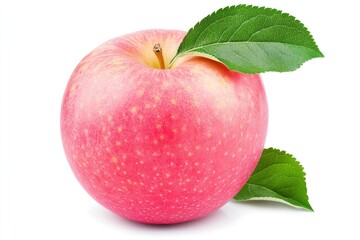 Pink Fuji Apple isolated on white background, Fresh Pink Japanese Apple with leaf on white background, With clipping path, ai