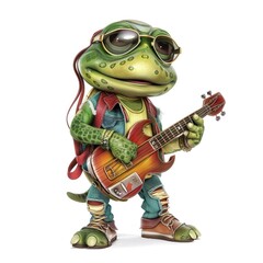 Naklejka premium Cool Turtle Playing Electric Guitar in Sunglasses