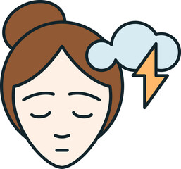 Young woman suffering from migraine or headache with storm cloud