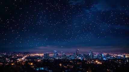 Night Cityscape with a Starry Sky