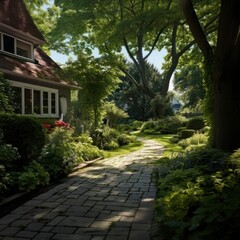 Fototapeta premium Backyard house architecture cobblestone.