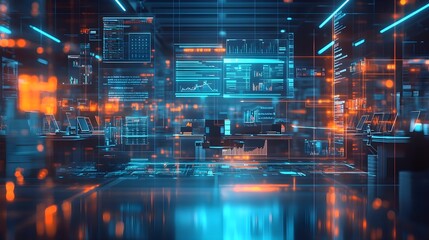Fototapeta premium Futuristic Digital Interface with Blue and Orange Lights