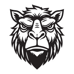 Black and White Vector Illustration of Camel Head and Face