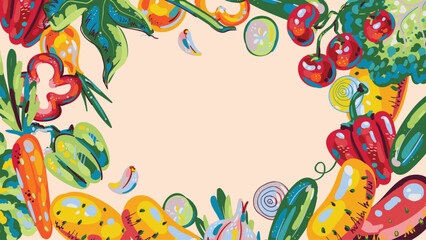 Fototapeta premium The concept of backgrounds for design with fresh bright vegetables, painted with strokes.