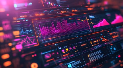 Fototapeta premium Futuristic Tech Interface with Glowing Data Graphs