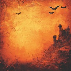 Naklejka premium Spooky Halloween Background with Bats, Silhouetted Pumpkins, and Textured Orange, Black, and Red Design
