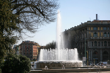 The fountain in front of Castello Sforzesco, Milano, Italy