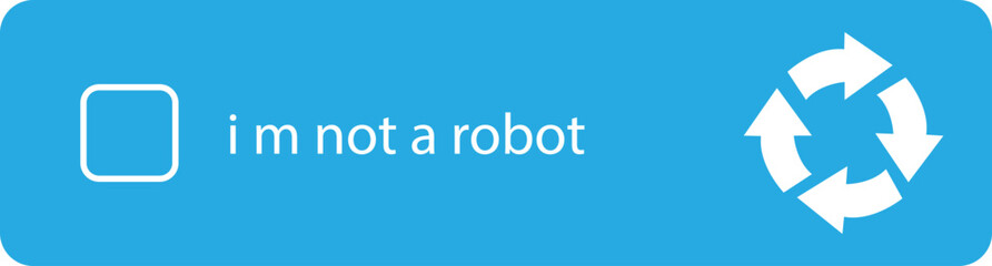 I m not a robot checkbox icon in Blue flat style. Concept technology human check verification hands, close up, ai. Vector illustration for website and mobile app isolated on transparent background.