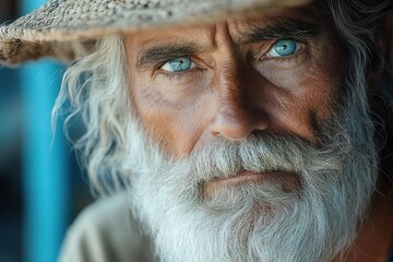 weathered resilience closeup portrait of elderly dock worker deep wrinkles etched by time and labor saltandpepper beard weatherbeaten skin and piercing eyes convey strength and wisdom