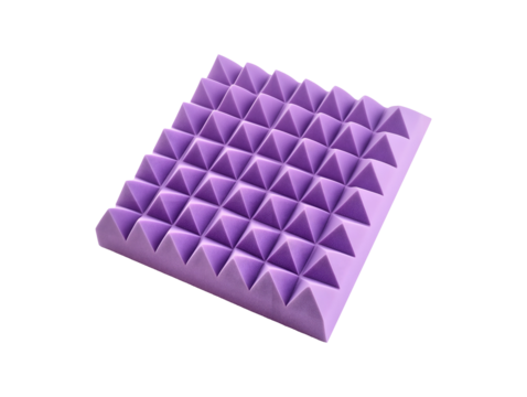 Purple acoustic foam panel isolated on transparent or white background