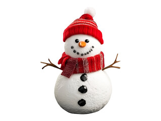 Snowman with red hat isolated on transparent or white background