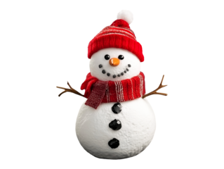 Snowman with red hat isolated on transparent or white background