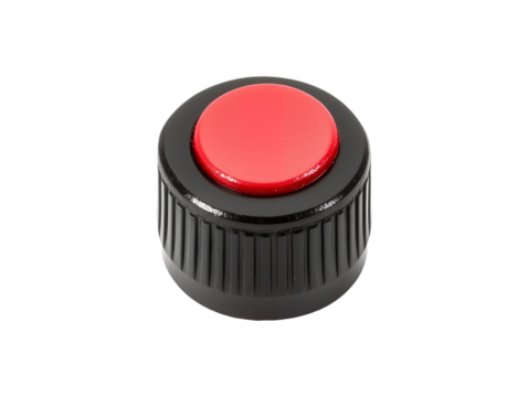Red knob on black base isolated on transparent or white background