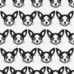 Seamless vector pattern with cute draw chihuahua dogs and dog food., paws. Simple doodle style.	
