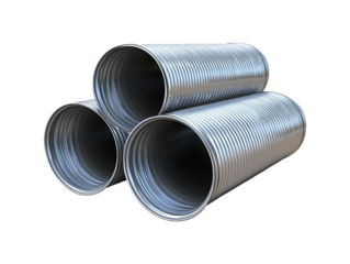 Stack of metal pipes isolated on transparent or white background