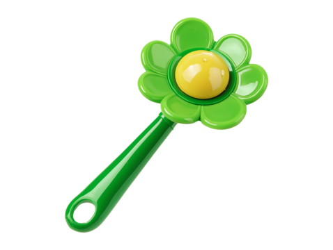 Green flower toy rattle isolated on transparent or white background