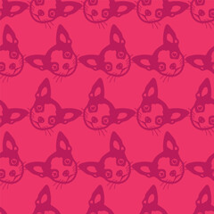 Seamless vector pattern with cute draw chihuahua dogs and dog food., paws. Simple doodle style.	
