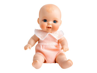 Baby doll in peach romper isolated on transparent or white background