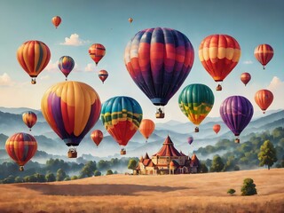 Obraz premium Hot air balloon festival background with colorful balloons